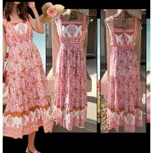 Pinkblush Floral Border Print Tiered Midi Dress  Midi Dress Size L